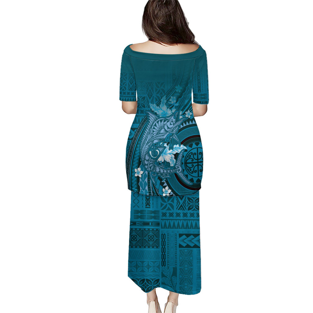 Samoa Tatau Marlin Puletasi With Siapo Motifs Teal