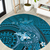 Samoa Tatau Marlin Round Carpet With Siapo Motifs Teal