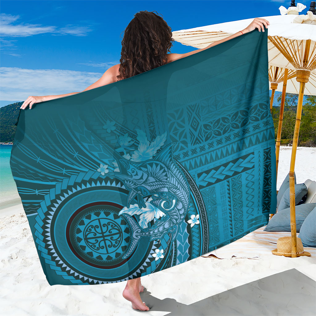 Samoa Tatau Marlin Sarong With Siapo Motifs Teal