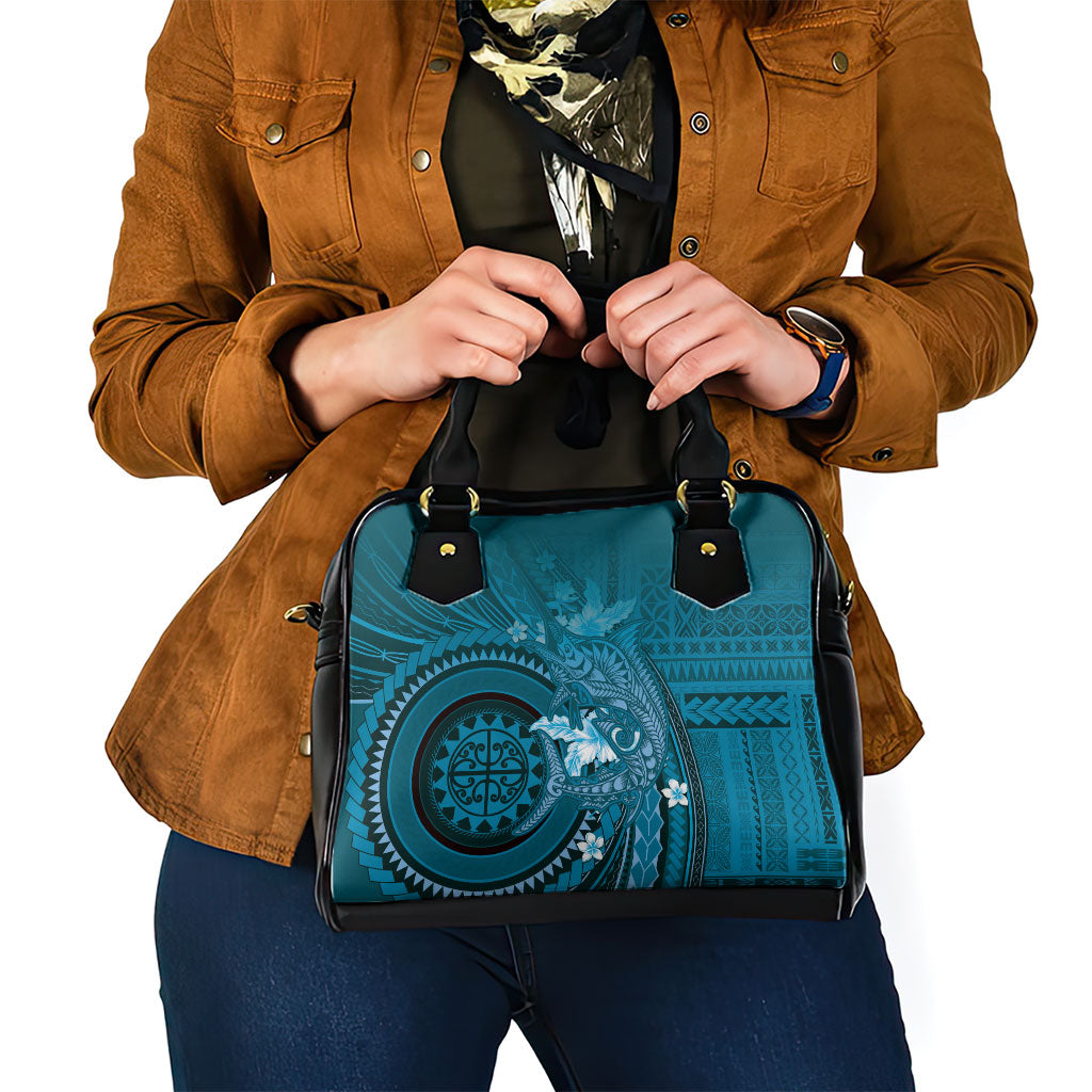 Samoa Tatau Marlin Shoulder Handbag With Siapo Motifs Teal