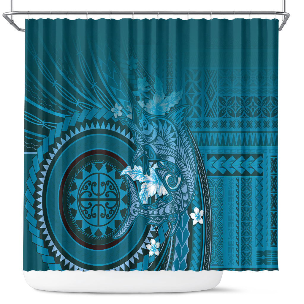 Samoa Tatau Marlin Shower Curtain With Siapo Motifs Teal