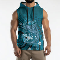 Samoa Tatau Marlin Sleeveless Hoodie With Siapo Motifs Teal