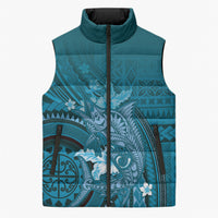 Samoa Tatau Marlin Sleeveless Puffer Jacket With Siapo Motifs Teal