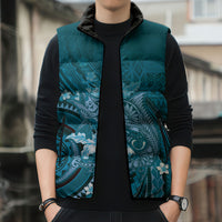 Samoa Tatau Marlin Sleeveless Puffer Jacket With Siapo Motifs Teal