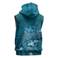 Samoa Tatau Marlin Sleeveless Zip Hoodie With Siapo Motifs Teal