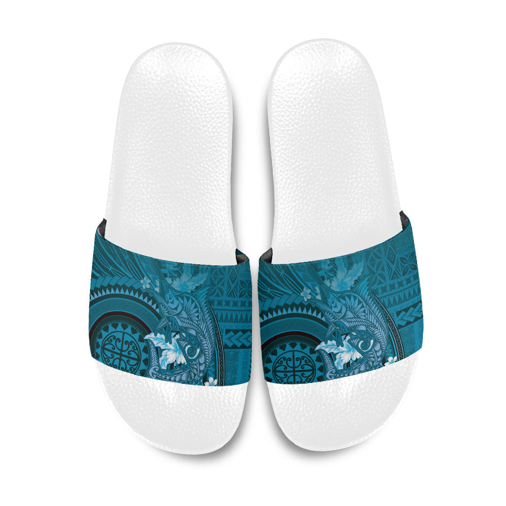 Samoa Tatau Marlin Slide Sandals With Siapo Motifs Teal