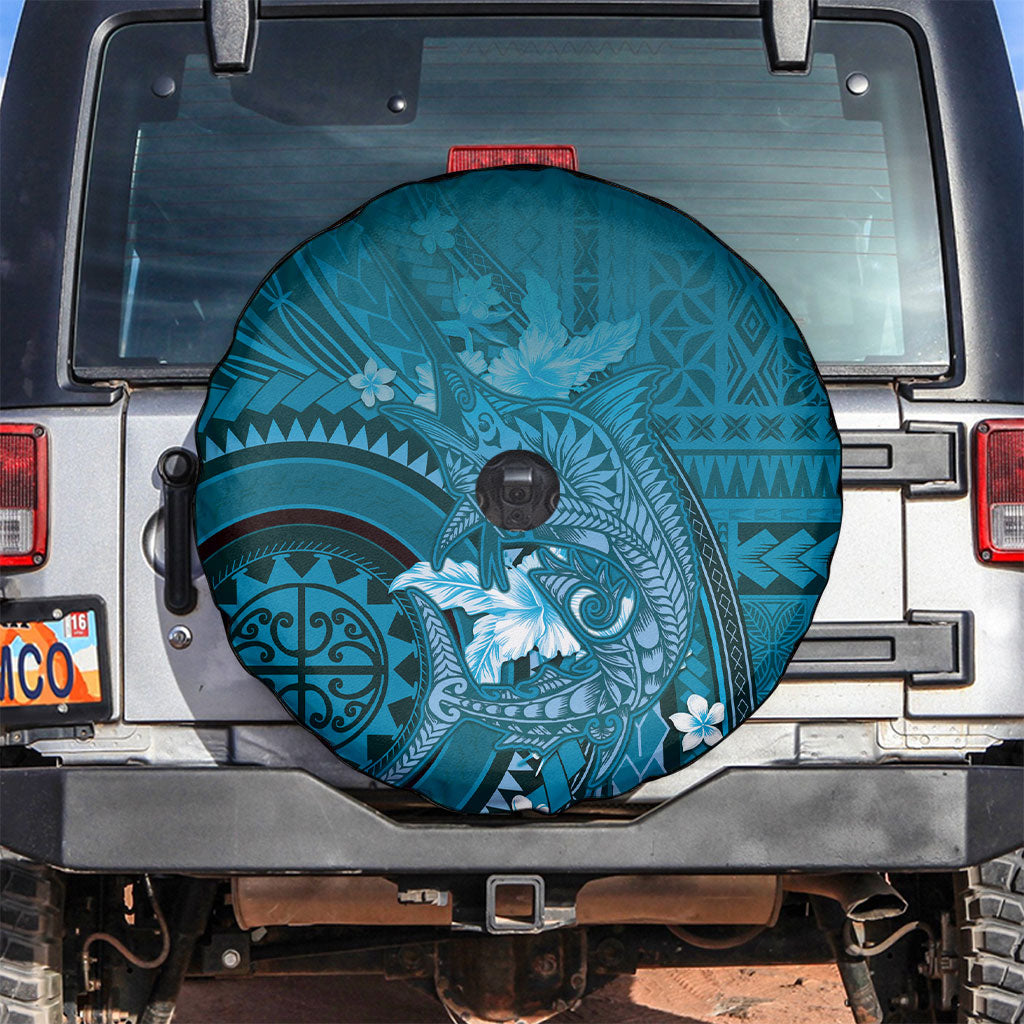 Samoa Tatau Marlin Spare Tire Cover With Siapo Motifs Teal