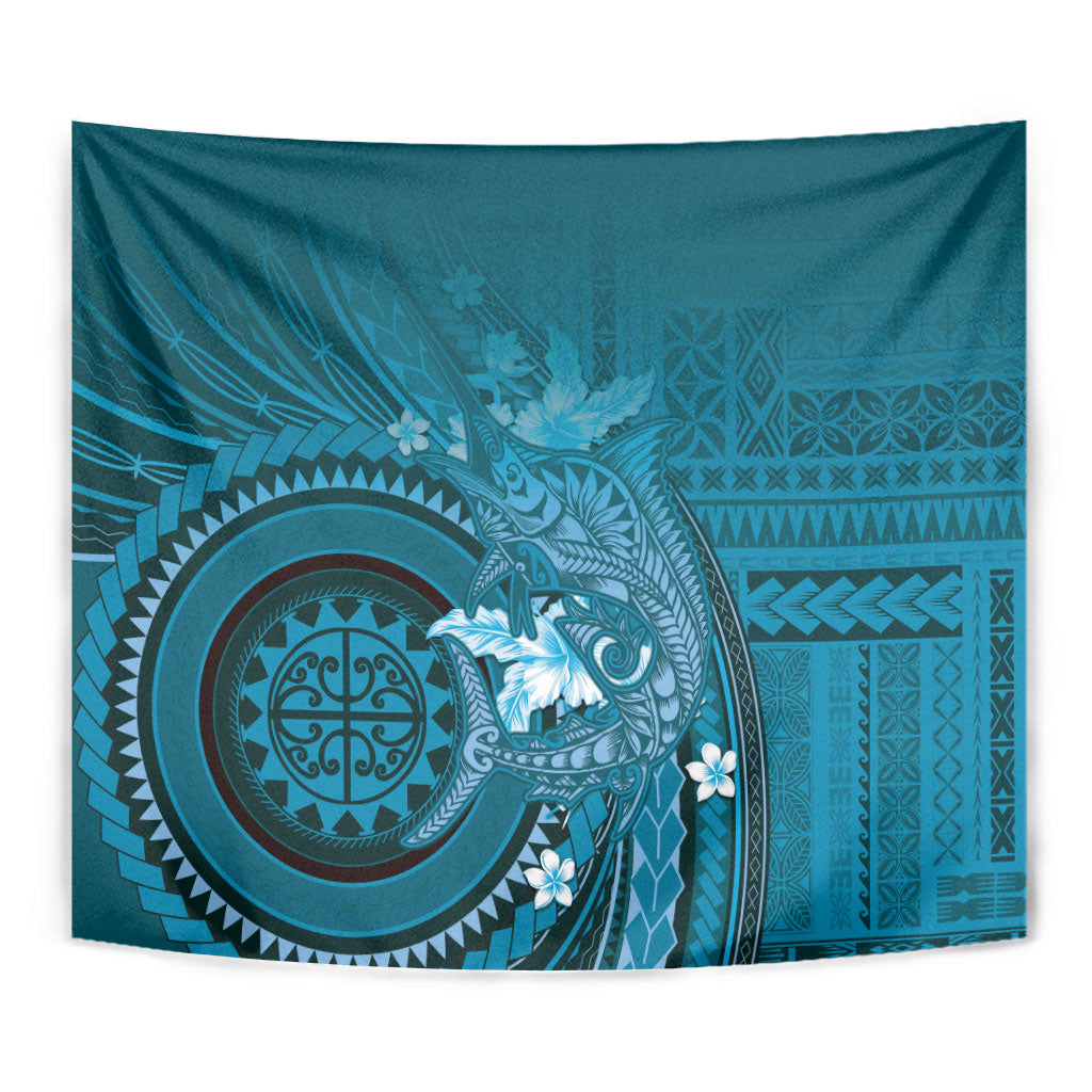 Samoa Tatau Marlin Tapestry With Siapo Motifs Teal