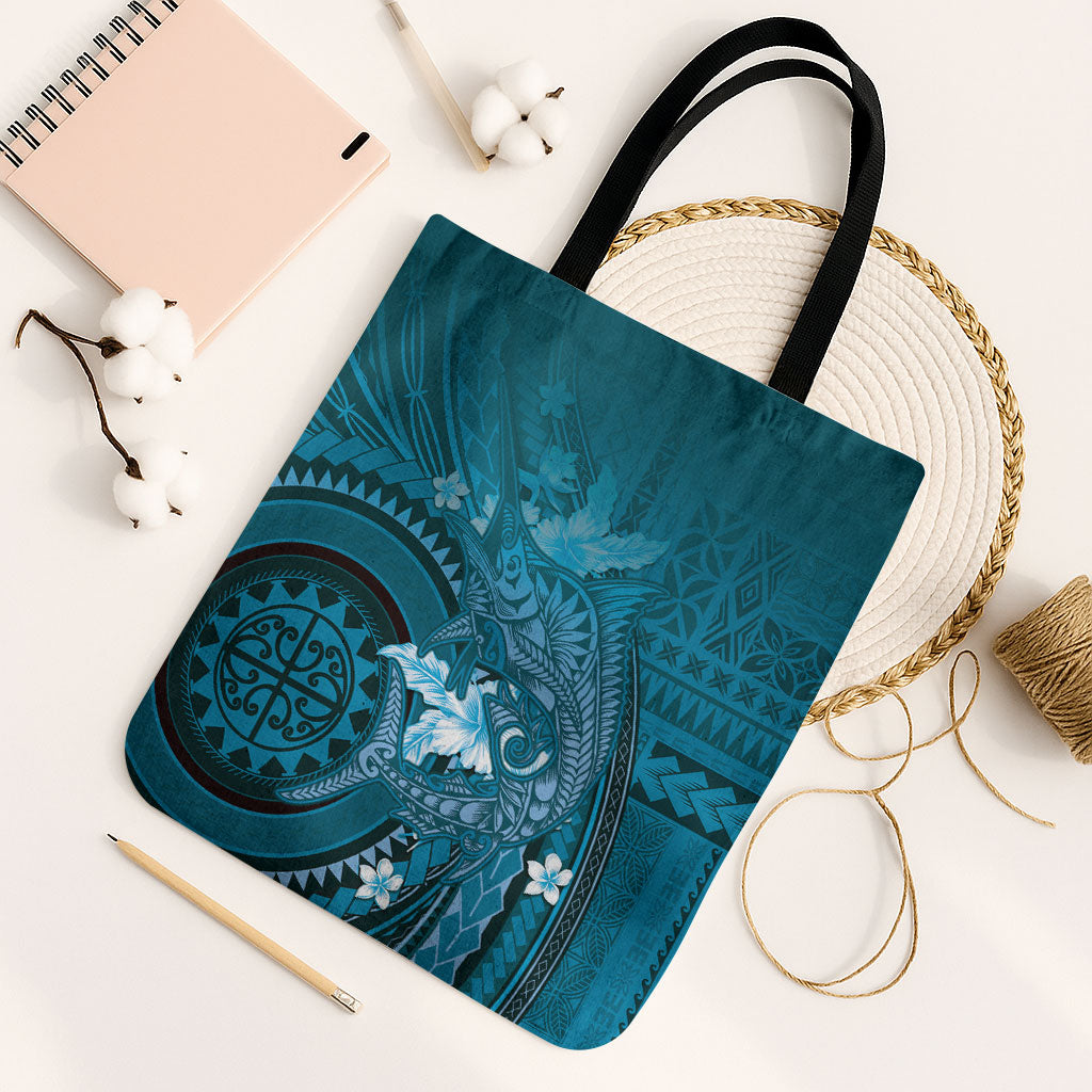 Samoa Tatau Marlin Tote Bag With Siapo Motifs Teal