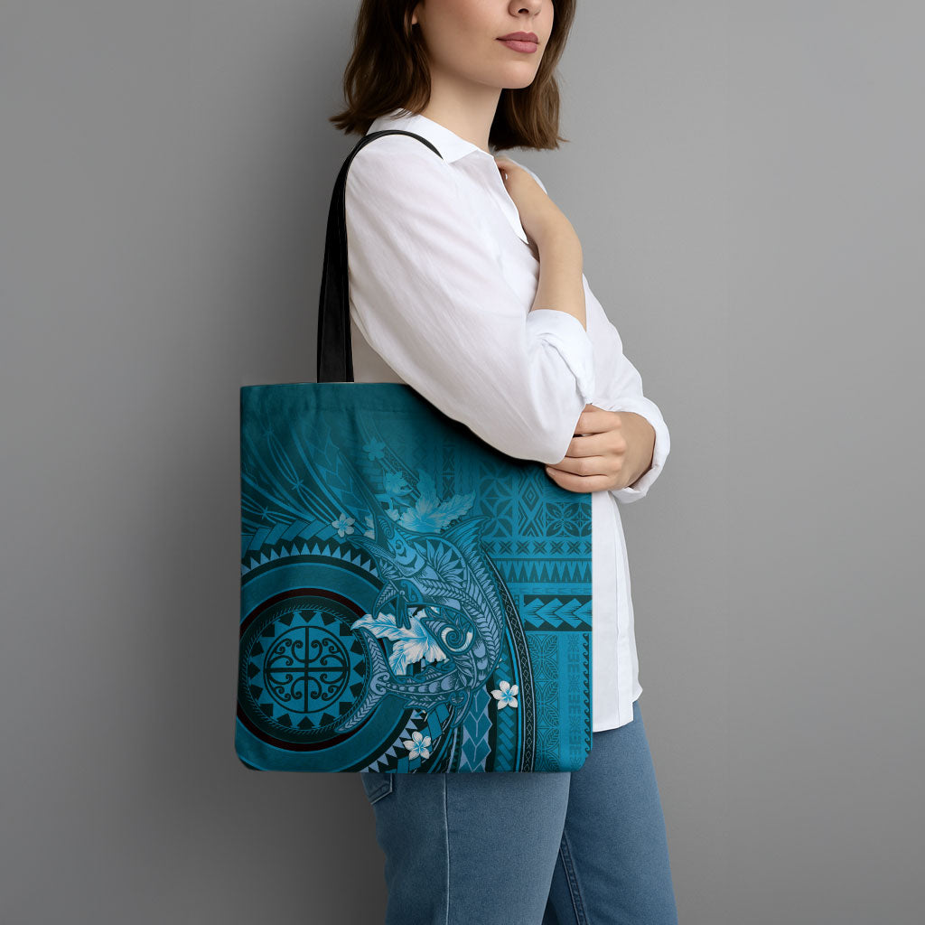 Samoa Tatau Marlin Tote Bag With Siapo Motifs Teal