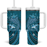 Samoa Tatau Marlin Tumbler With Handle With Siapo Motifs Teal