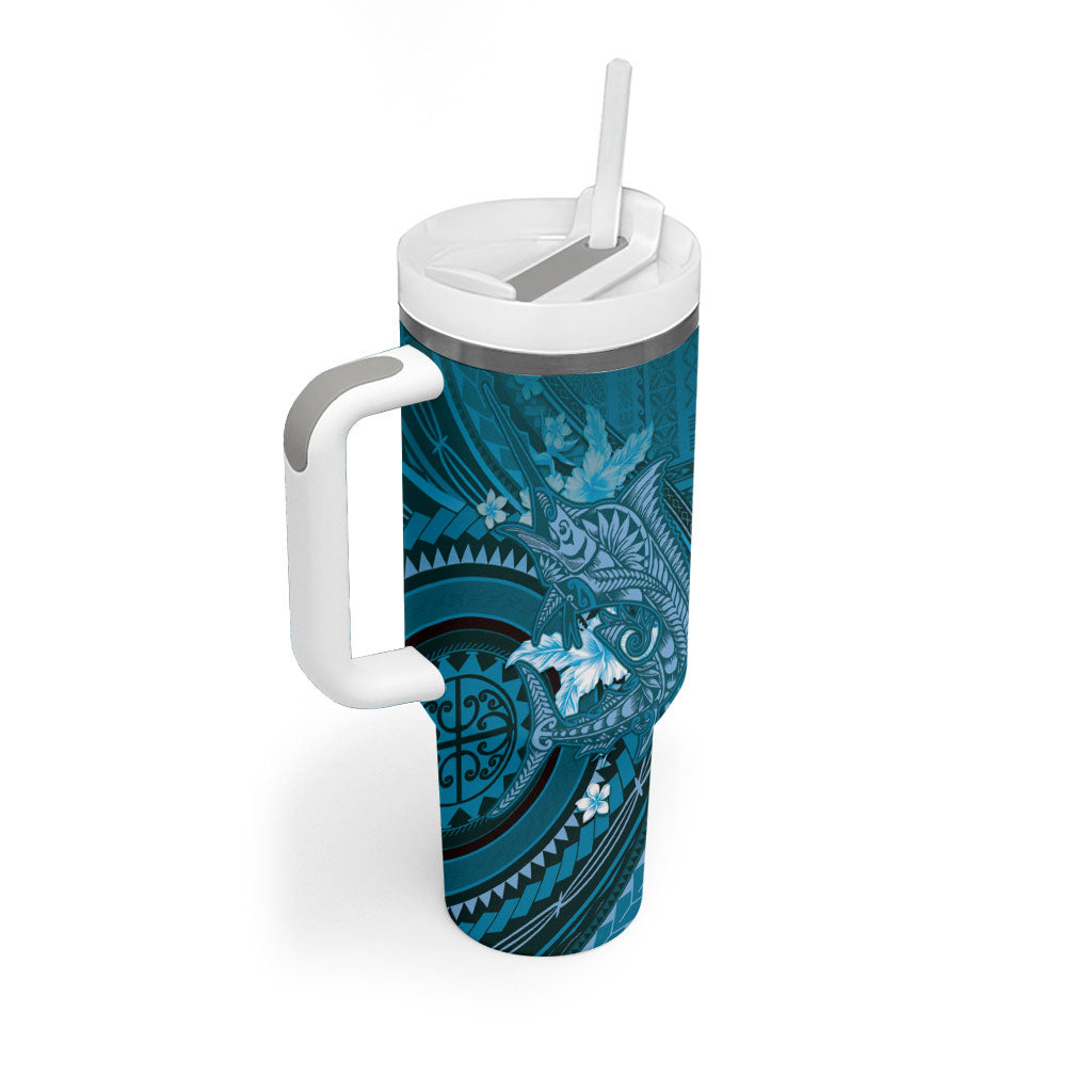 Samoa Tatau Marlin Tumbler With Handle With Siapo Motifs Teal
