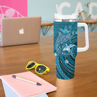 Samoa Tatau Marlin Tumbler With Handle With Siapo Motifs Teal