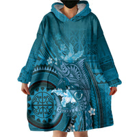Samoa Tatau Marlin Wearable Blanket Hoodie With Siapo Motifs Teal
