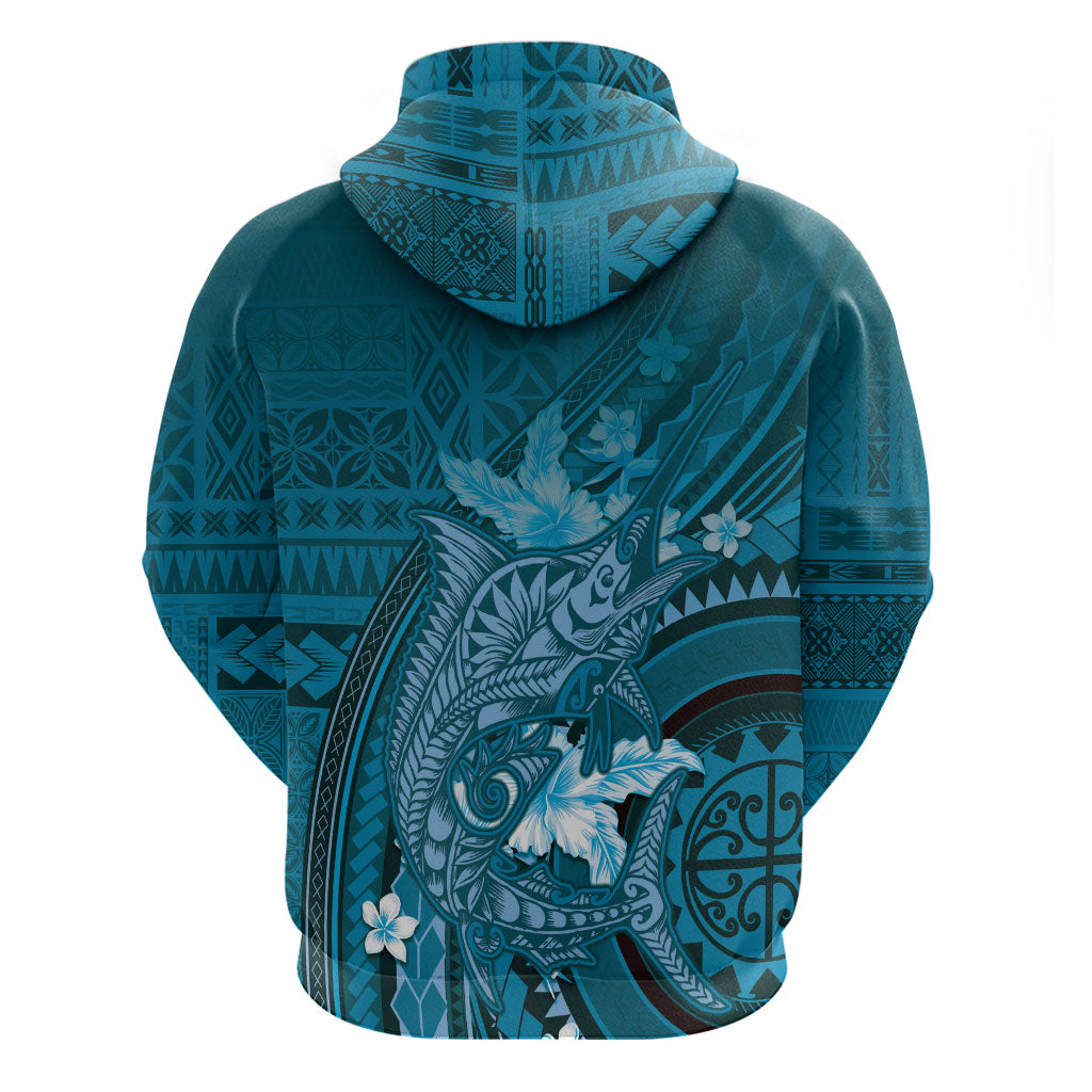 Samoa Tatau Marlin Zip Hoodie With Siapo Motifs Teal