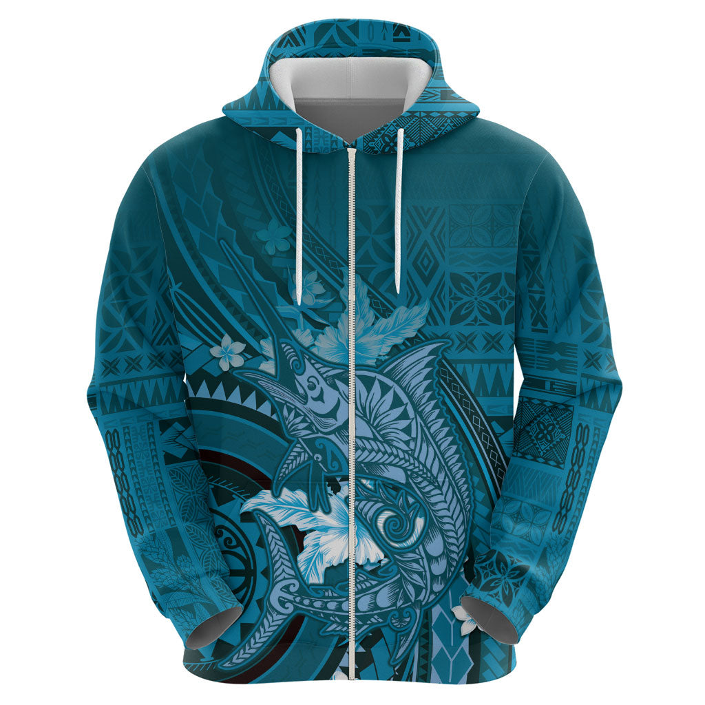 Samoa Tatau Marlin Zip Hoodie With Siapo Motifs Teal