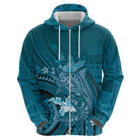 Samoa Tatau Marlin Zip Hoodie With Siapo Motifs Teal