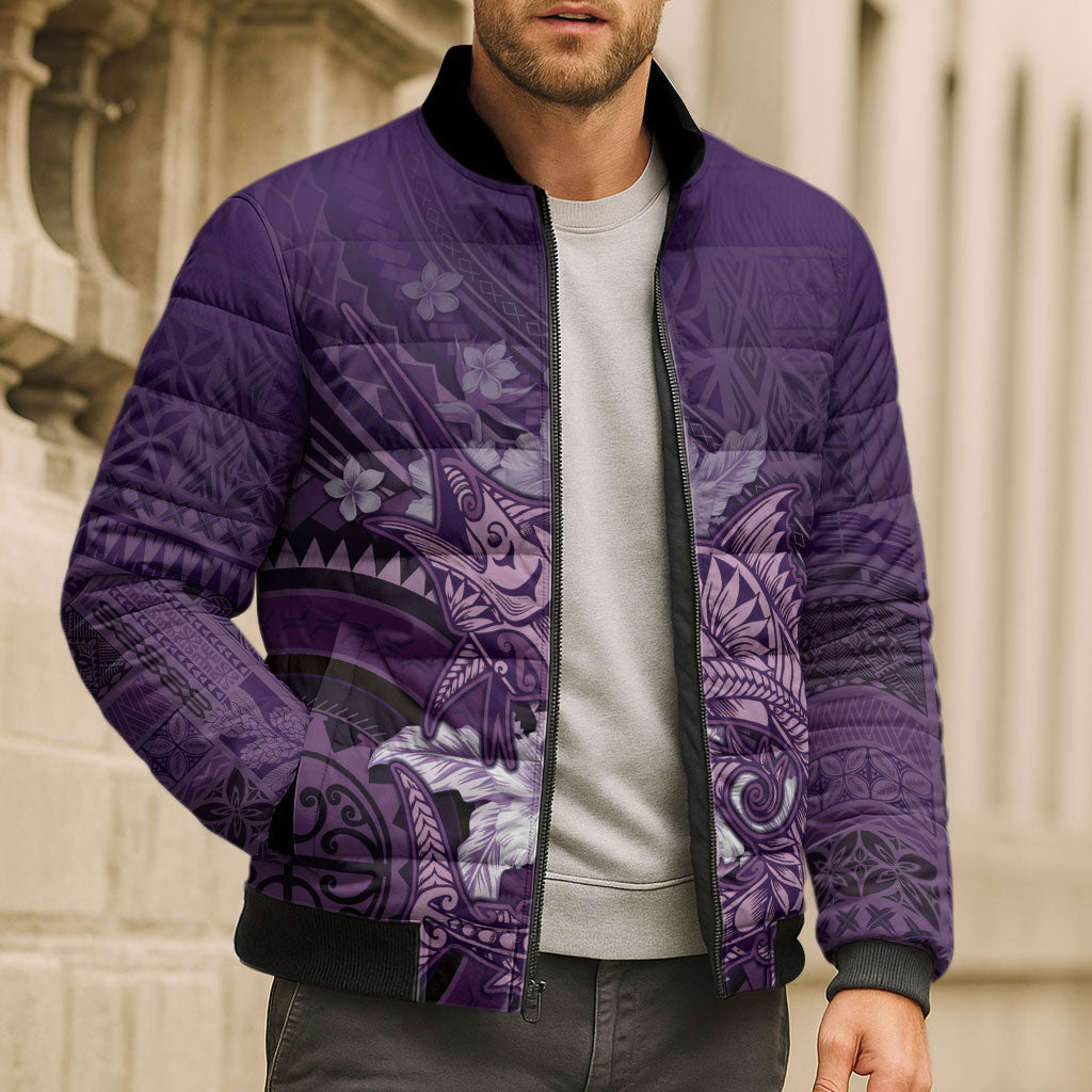 Samoa Tatau Marlin Bomber Puffer Jacket With Siapo Motifs Violet