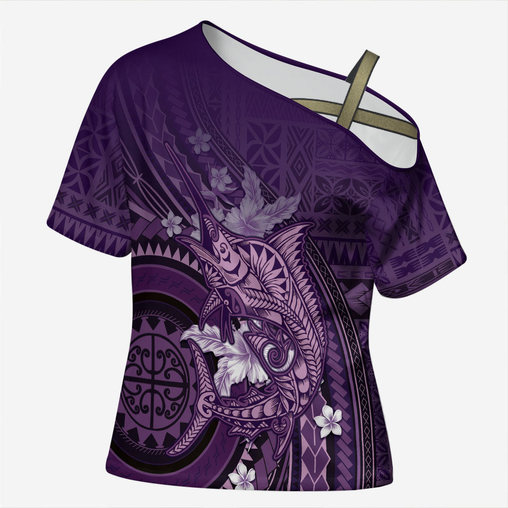 Samoa Tatau Marlin Cross Shoulder Shirt With Siapo Motifs Violet