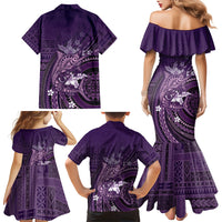 Samoa Tatau Marlin Family Matching Mermaid Dress and Hawaiian Shirt With Siapo Motifs Violet LT05 - Polynesian Pride