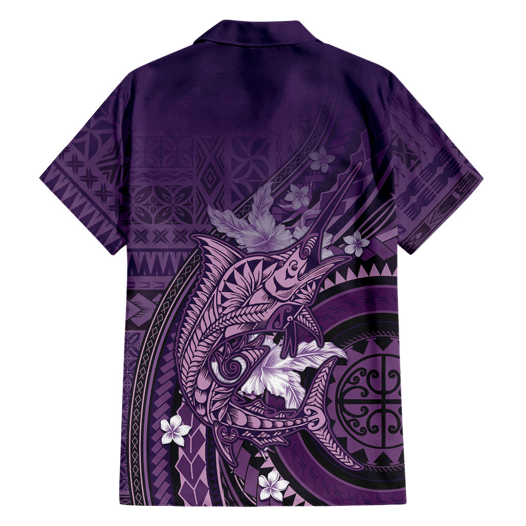 Samoa Tatau Marlin Family Matching Mermaid Dress and Hawaiian Shirt With Siapo Motifs Violet LT05 - Polynesian Pride