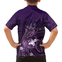 Samoa Tatau Marlin Family Matching Off The Shoulder Long Sleeve Dress and Hawaiian Shirt With Siapo Motifs Violet LT05 - Polynesian Pride