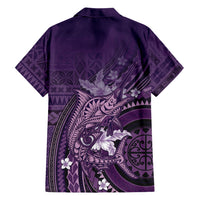 Samoa Tatau Marlin Family Matching Off Shoulder Maxi Dress and Hawaiian Shirt With Siapo Motifs Violet LT05 - Polynesian Pride