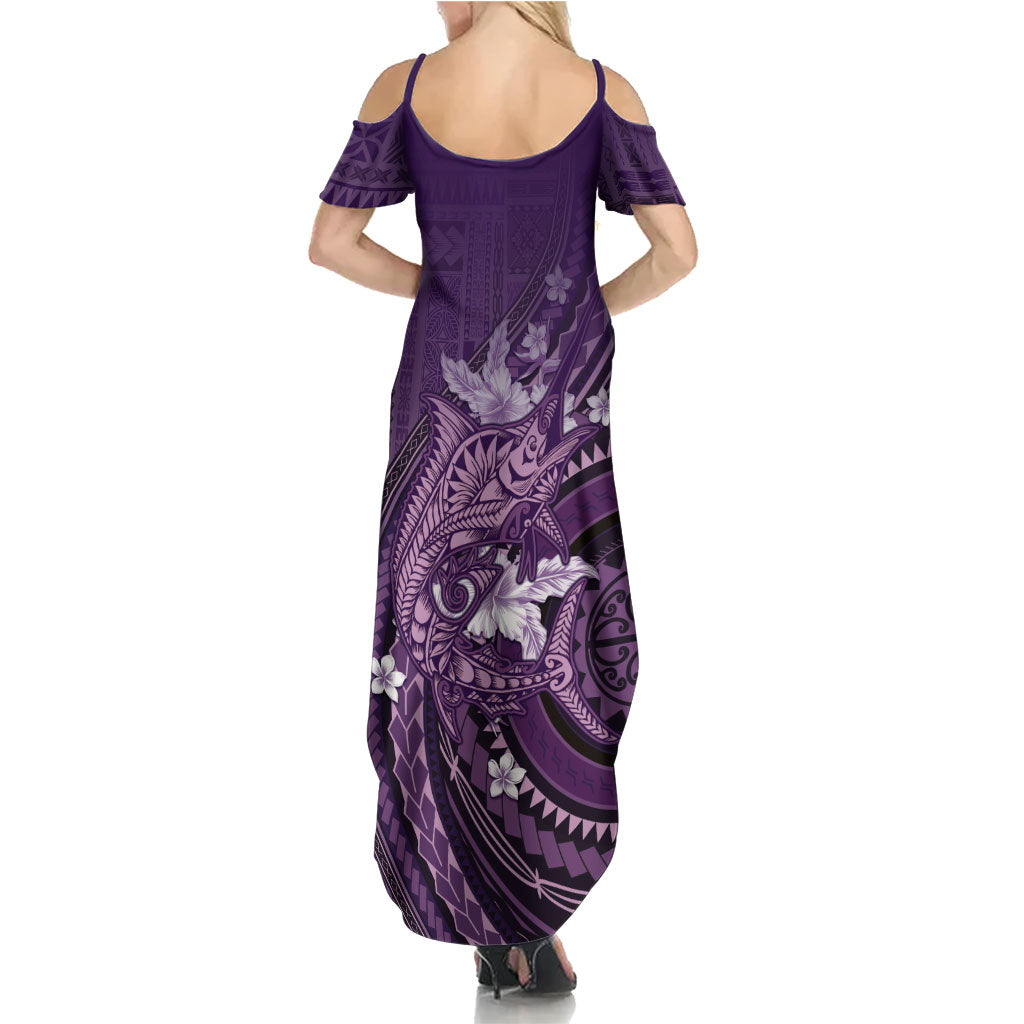 Samoa Tatau Marlin Family Matching Summer Maxi Dress and Hawaiian Shirt With Siapo Motifs Violet LT05 - Polynesian Pride