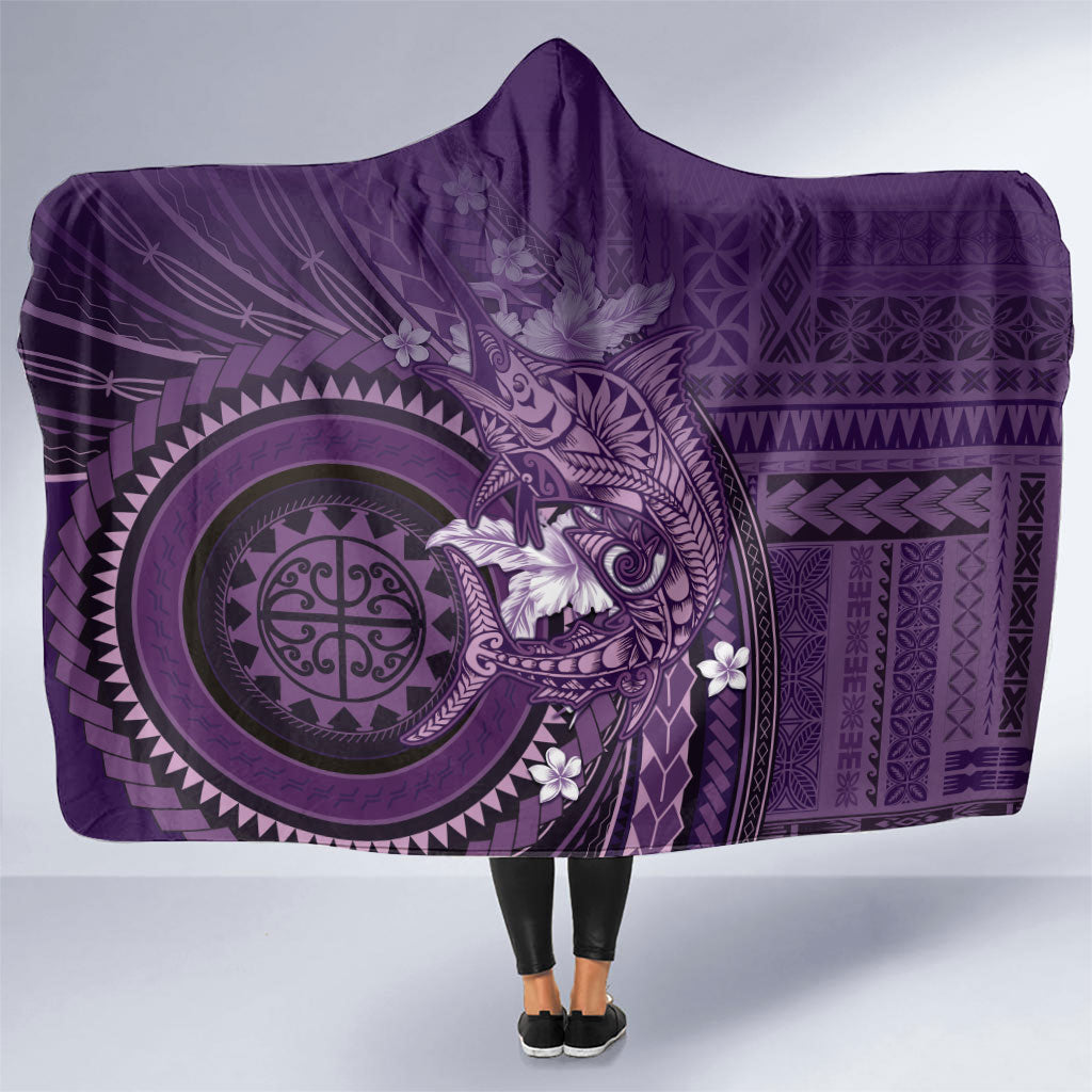 Samoa Tatau Marlin Hooded Blanket With Siapo Motifs Violet