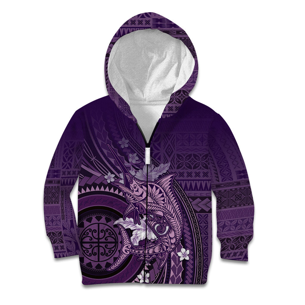 Samoa Tatau Marlin Kid Hoodie With Siapo Motifs Violet