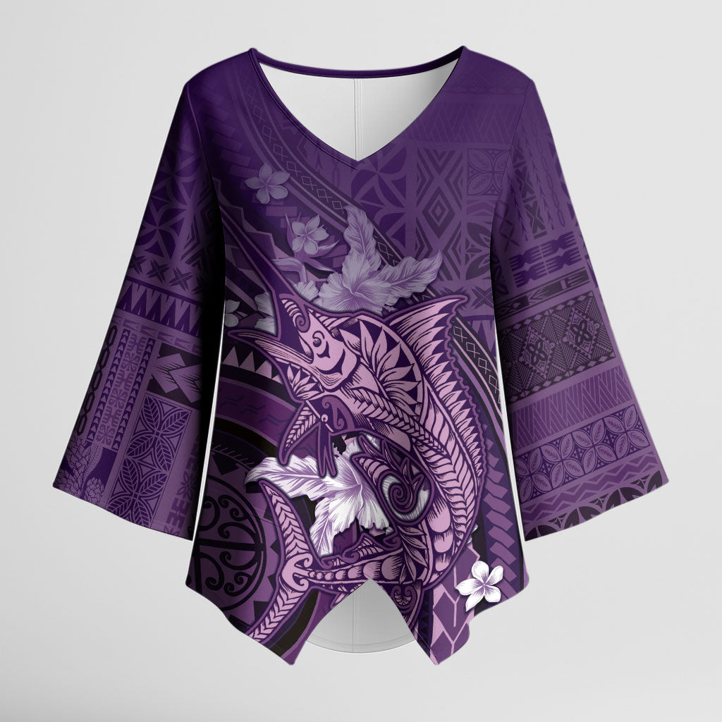 Samoa Tatau Marlin Kimono Sleeve Blouse With Siapo Motifs Violet