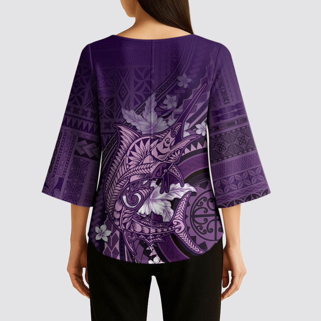 Samoa Tatau Marlin Kimono Sleeve Blouse With Siapo Motifs Violet