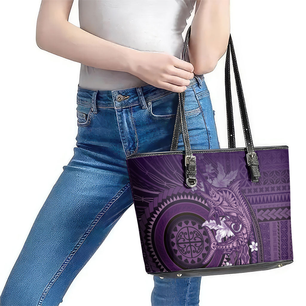 Samoa Tatau Marlin Leather Tote Bag With Siapo Motifs Violet