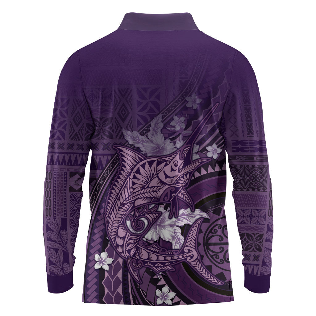 Samoa Tatau Marlin Long Sleeve Polo Shirt With Siapo Motifs Violet