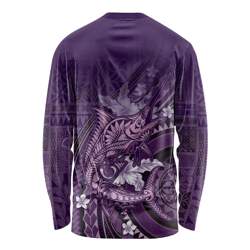 Samoa Tatau Marlin Long Sleeve Shirt With Siapo Motifs Violet