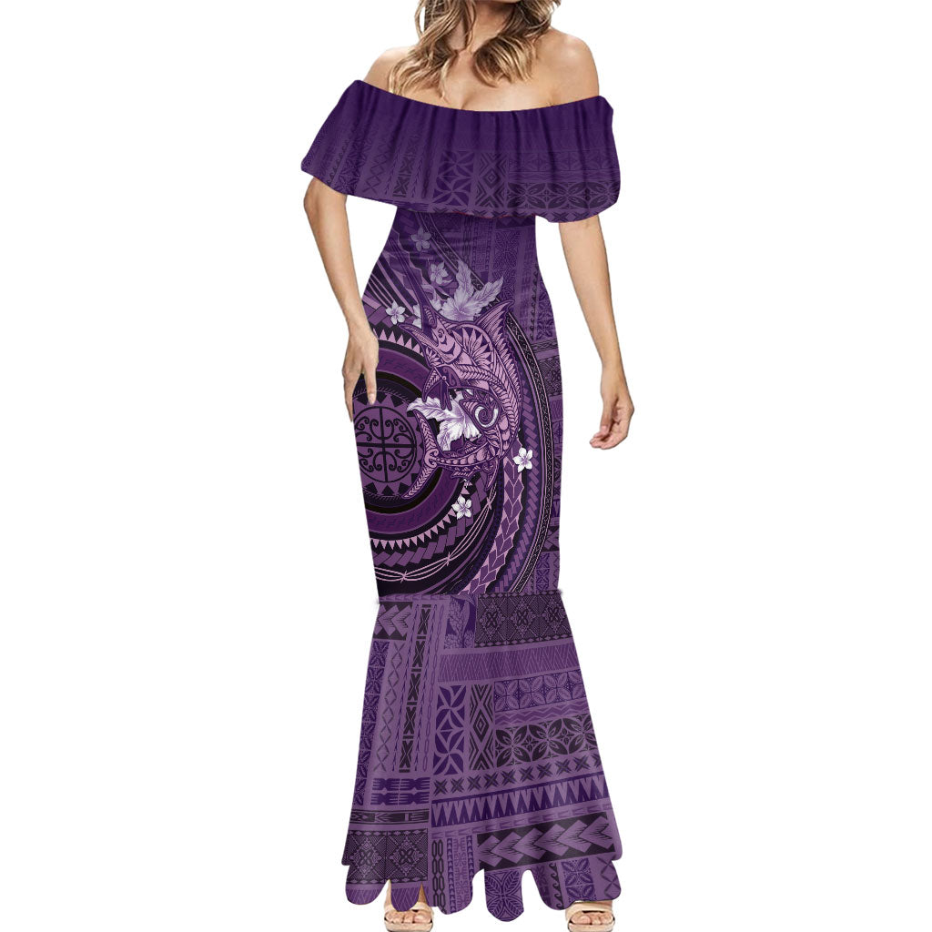 Samoa Tatau Marlin Mermaid Dress With Siapo Motifs Violet