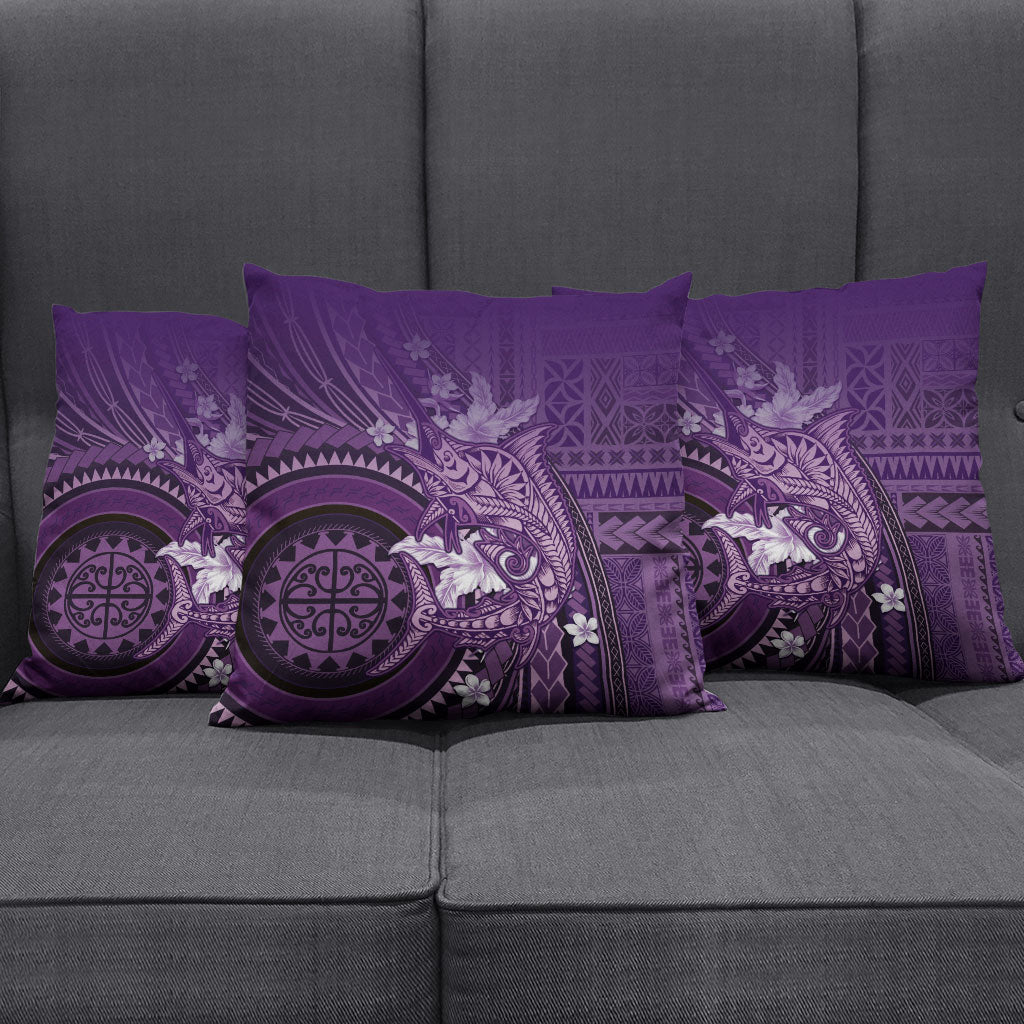 Samoa Tatau Marlin Pillow Cover With Siapo Motifs Violet