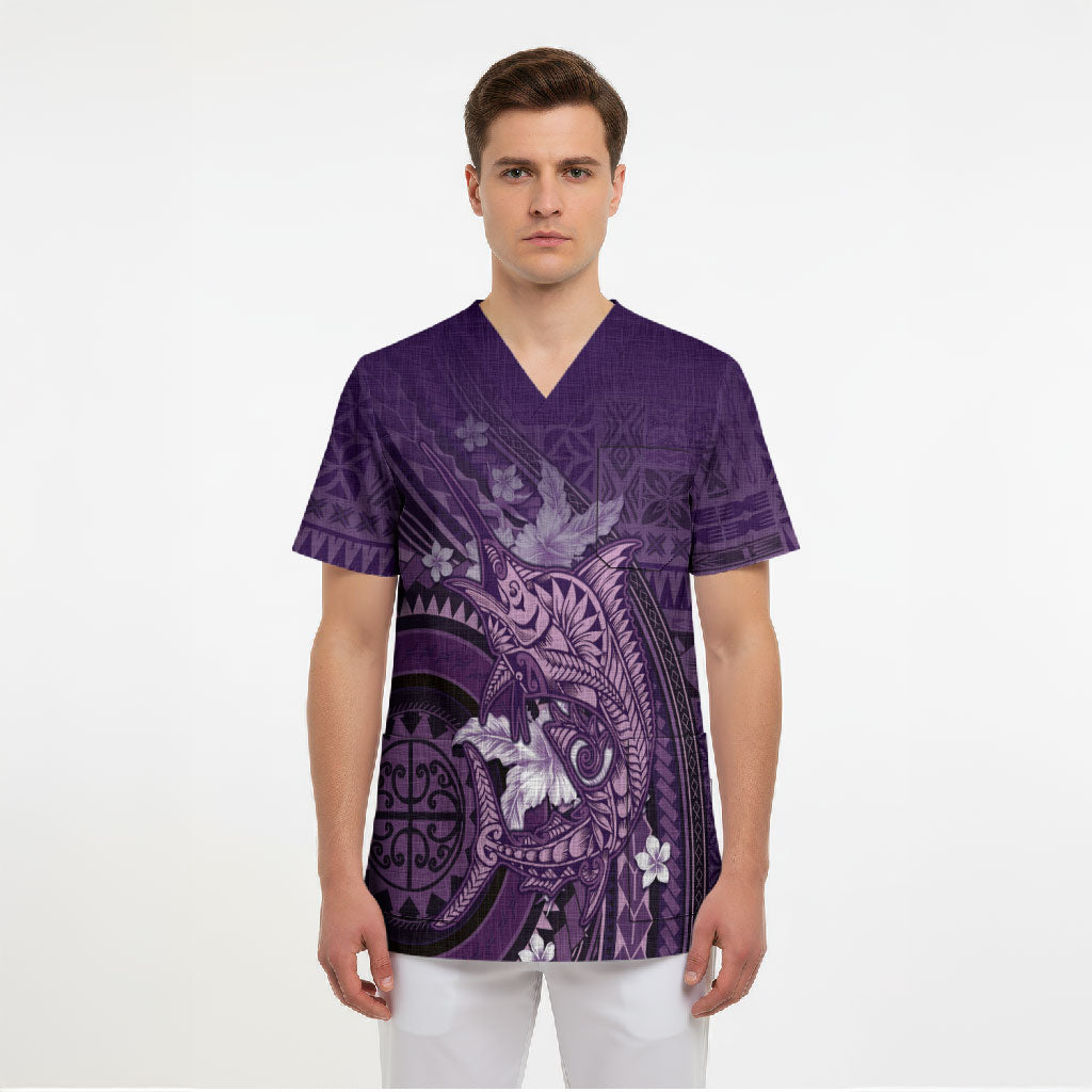 Samoa Tatau Marlin Scrub Top With Siapo Motifs Violet