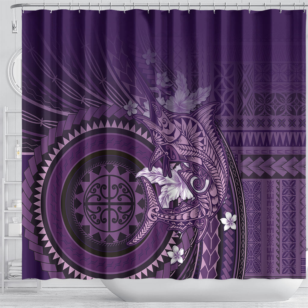 Samoa Tatau Marlin Shower Curtain With Siapo Motifs Violet