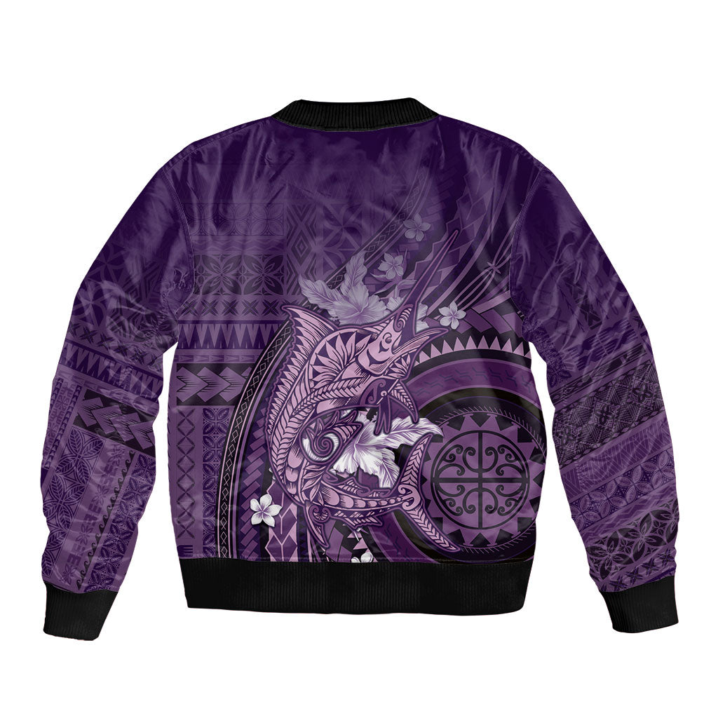 Samoa Tatau Marlin Sleeve Zip Bomber Jacket With Siapo Motifs Violet