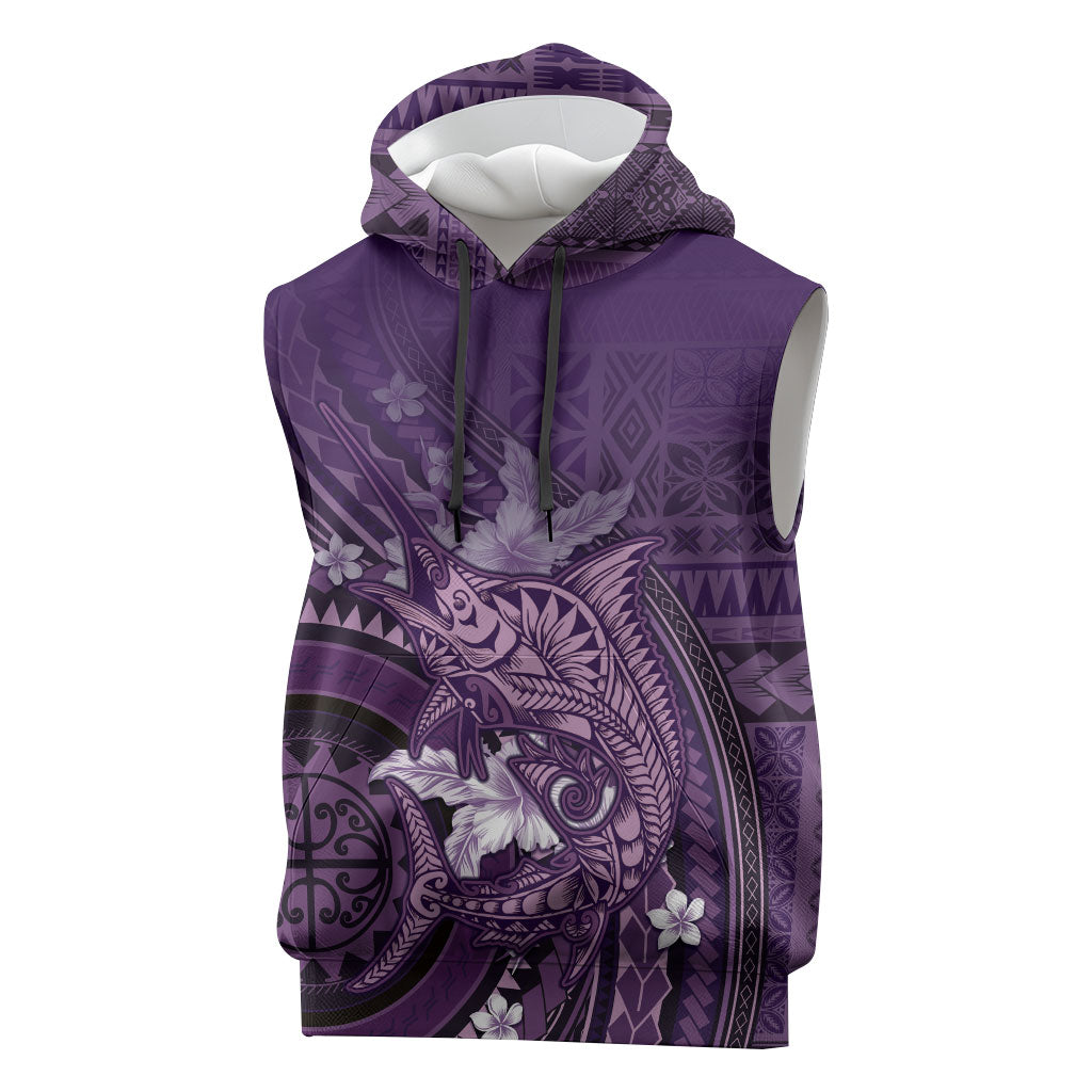 Samoa Tatau Marlin Sleeveless Hoodie With Siapo Motifs Violet
