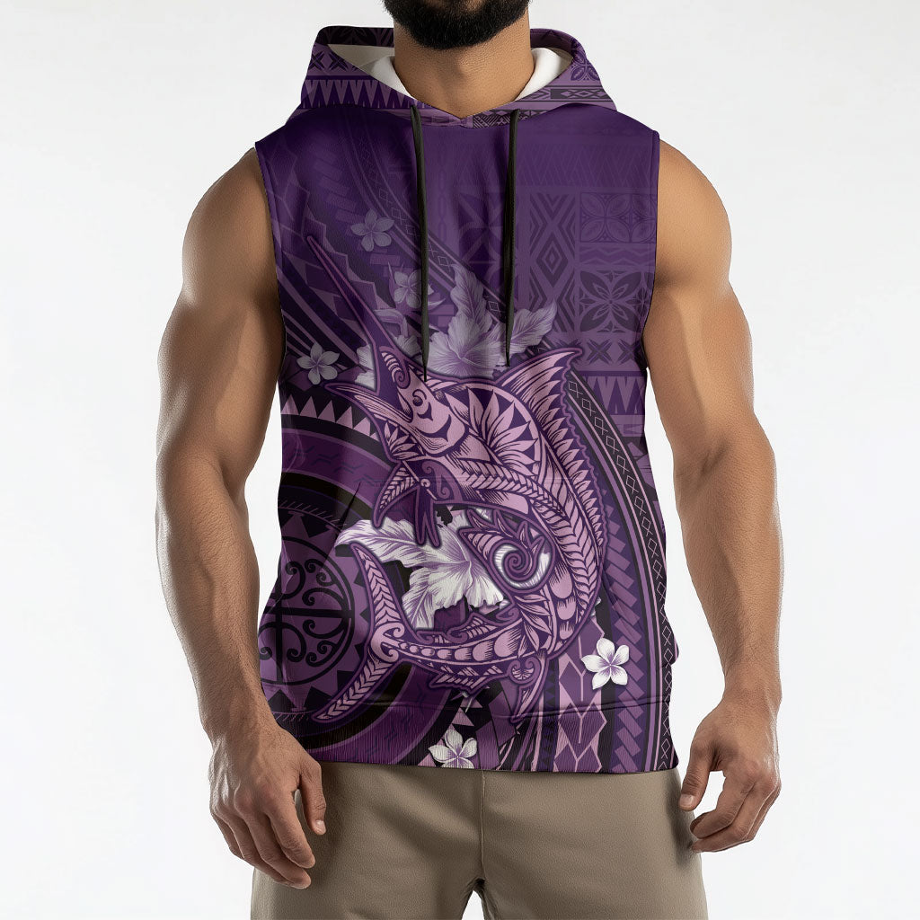 Samoa Tatau Marlin Sleeveless Hoodie With Siapo Motifs Violet