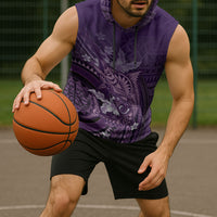 Samoa Tatau Marlin Sleeveless Hoodie With Siapo Motifs Violet