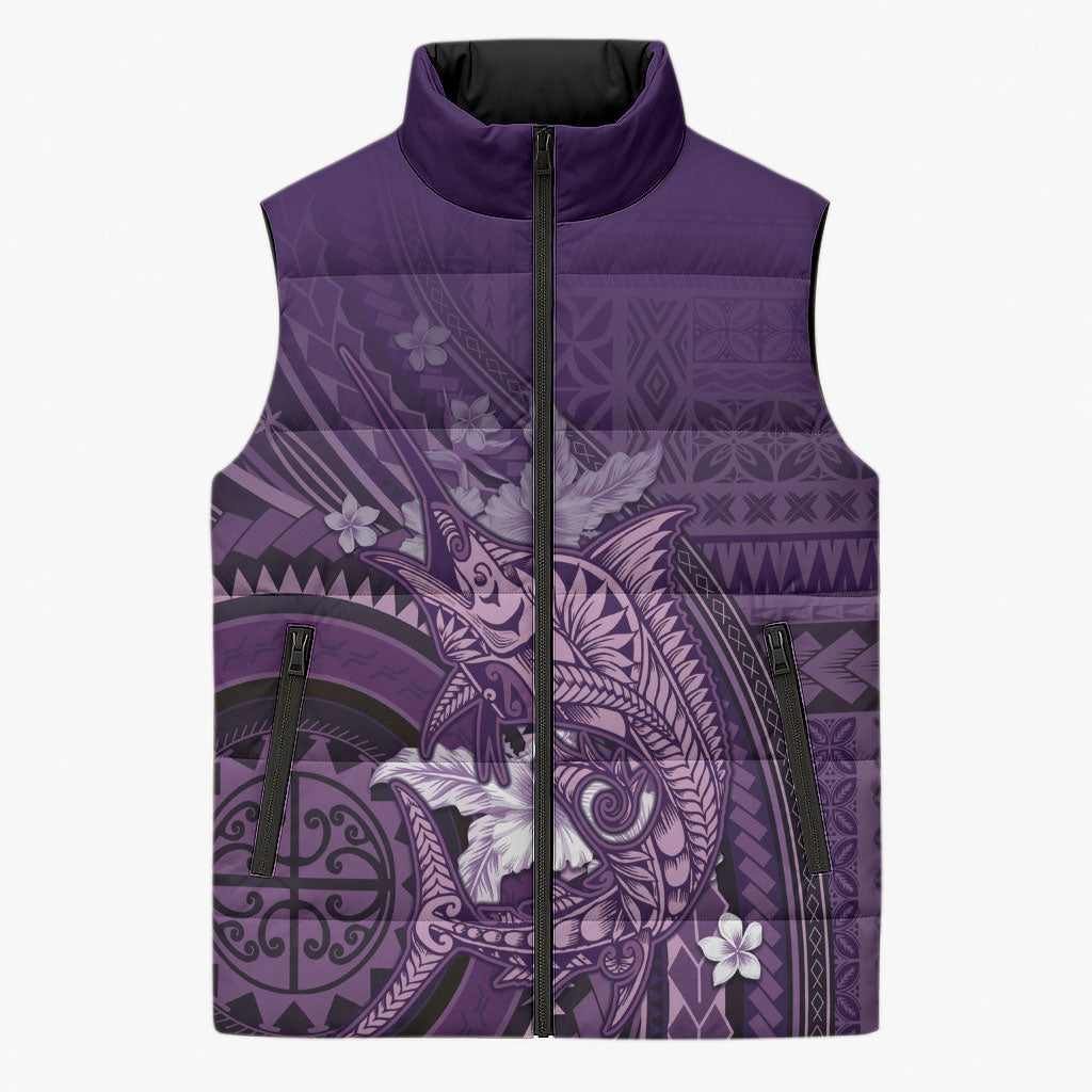 Samoa Tatau Marlin Sleeveless Puffer Jacket With Siapo Motifs Violet