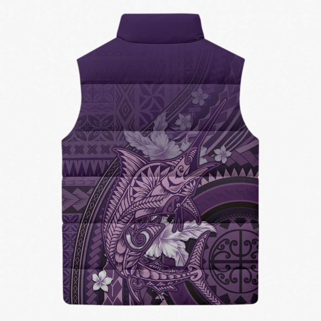 Samoa Tatau Marlin Sleeveless Puffer Jacket With Siapo Motifs Violet
