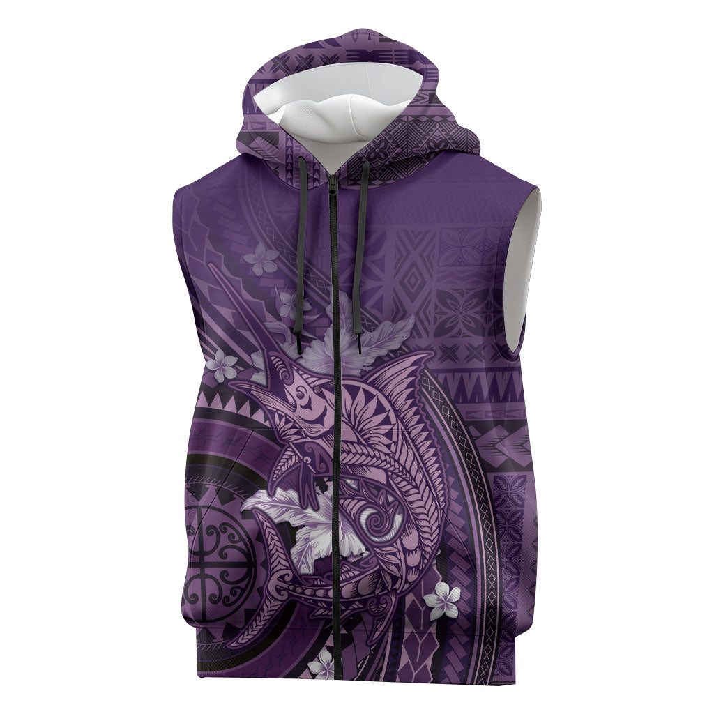 Samoa Tatau Marlin Sleeveless Zip Hoodie With Siapo Motifs Violet