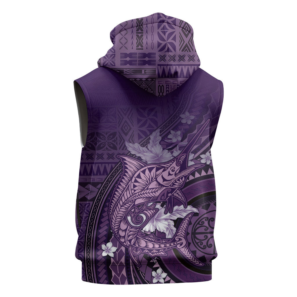 Samoa Tatau Marlin Sleeveless Zip Hoodie With Siapo Motifs Violet
