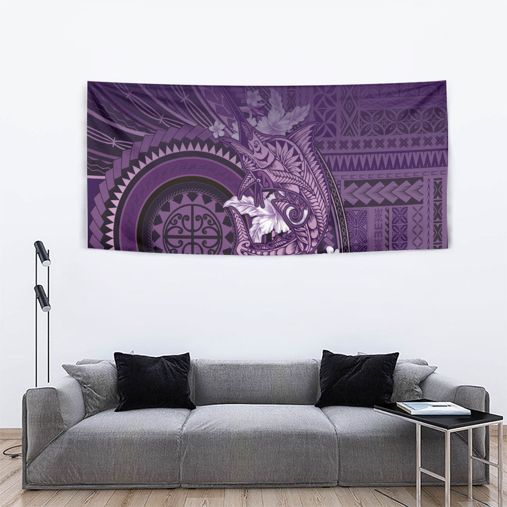 Samoa Tatau Marlin Tapestry With Siapo Motifs Violet