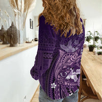 Samoa Tatau Marlin Women Casual Shirt With Siapo Motifs Violet