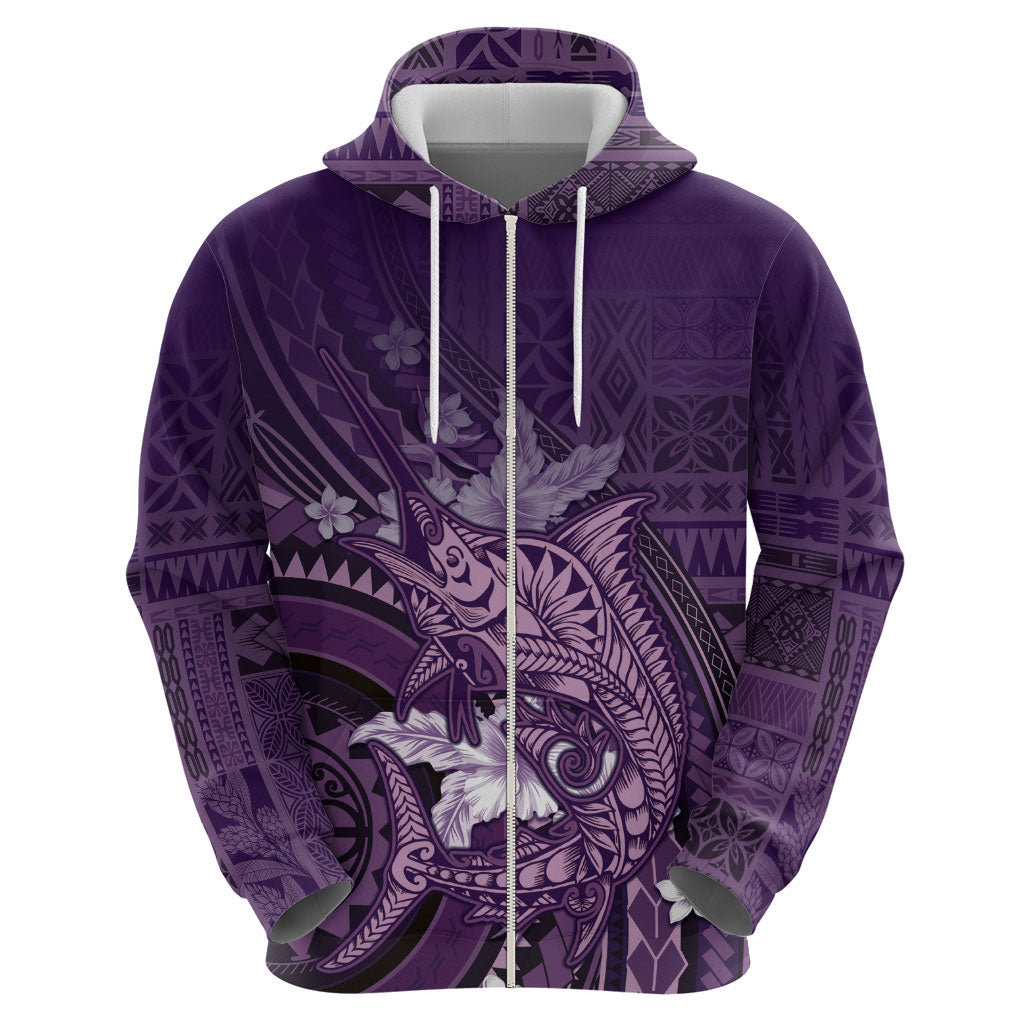 Samoa Tatau Marlin Zip Hoodie With Siapo Motifs Violet